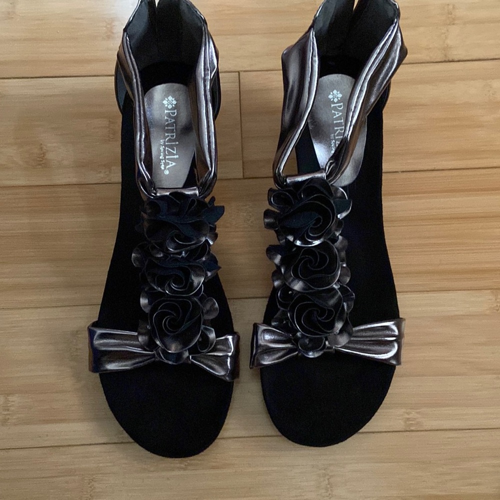 Patrizia by Spring Step HARLEQUIN Sandals Color is Pewter with Black Flowers